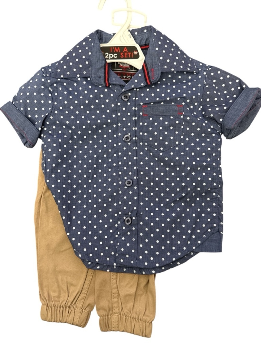 Retro Stitch Polka Dot Navy Short-Sleeve Shirt Set for Kids Size 12 Months Nwt